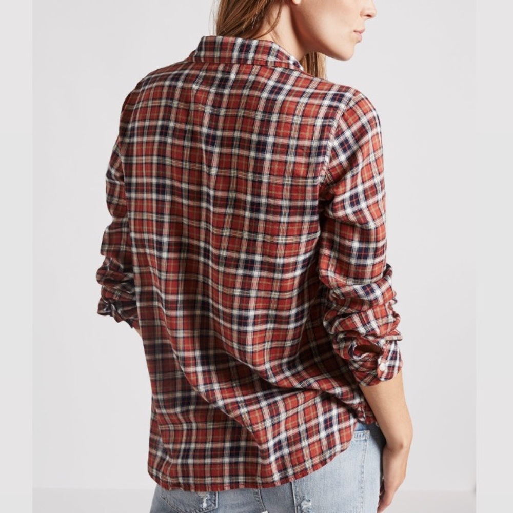 Current Elliott Red Rust Plaid Button Up Shirt Top - image 5